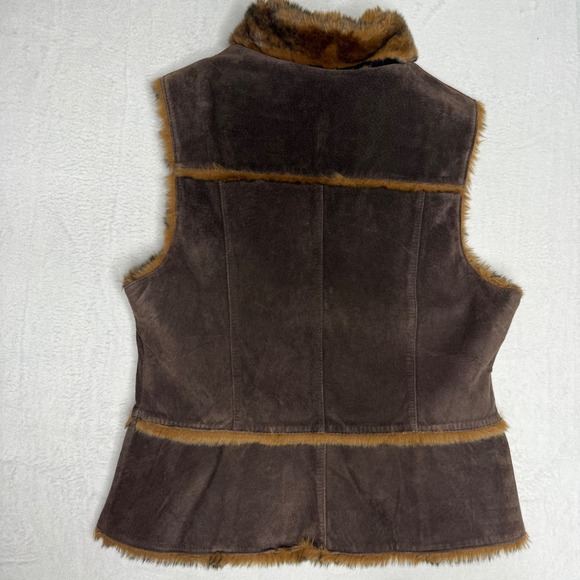 Womens Suede Faux Fur Reversible Vest Brown Black Boho Western Chic Size M - Picture 7 of 8